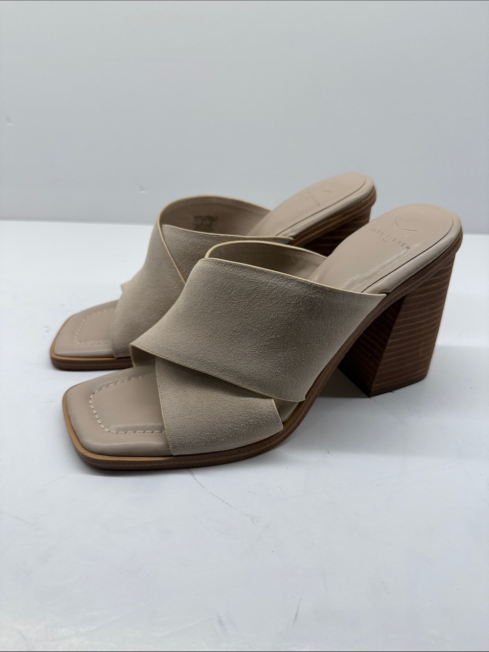 Marc Fisher Crisscross Mule Heels in Taupe
